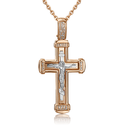 Крест без вставок из комбинированного золота 585 пробы, фото № 1