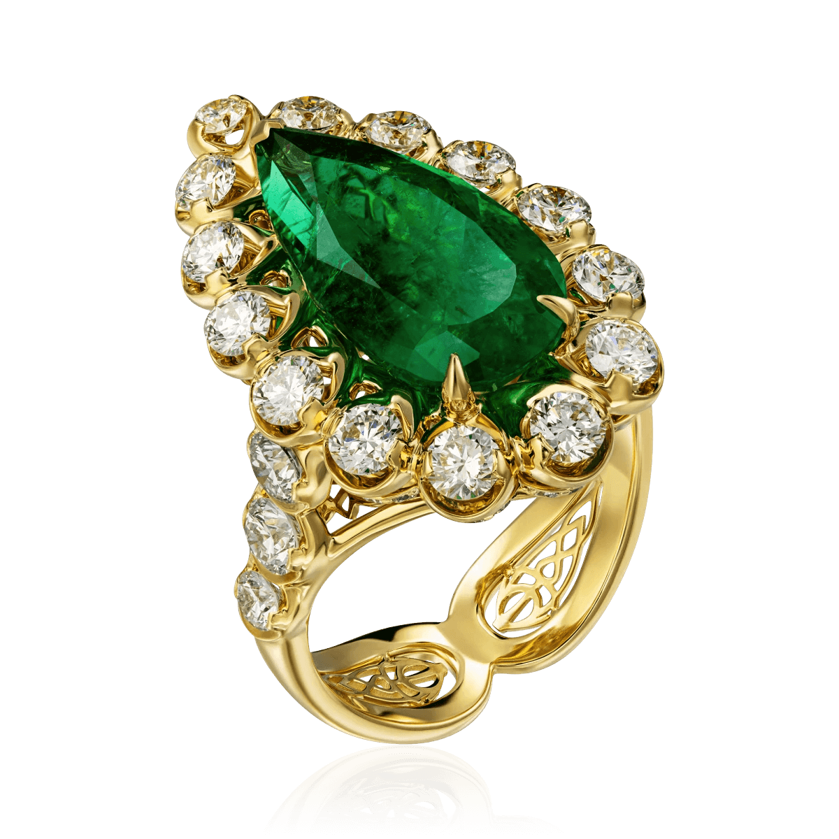 Кольцо с изумрудом, бриллиантами из желтого золота 750 пробы, фото № 1