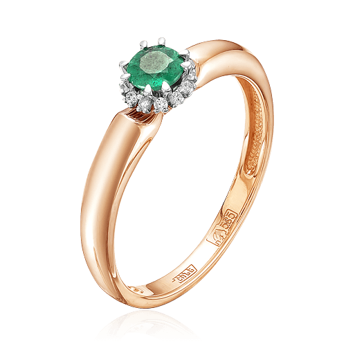 Кольцо с бриллиантами, изумрудом из красного золота 585 пробы, фото № 1
