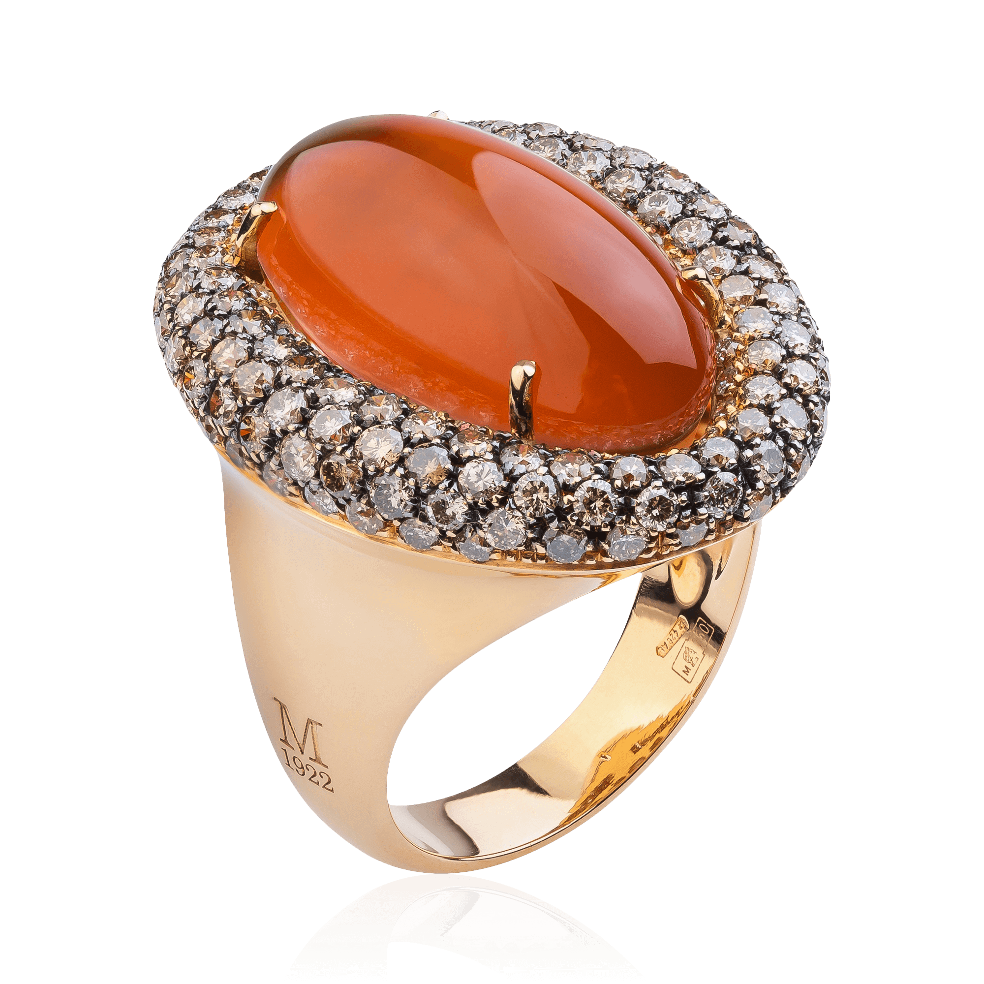 Кольцо MORAGLIONE с агатом, бриллиантами из комбинированного золота 750 пробы, фото № 1