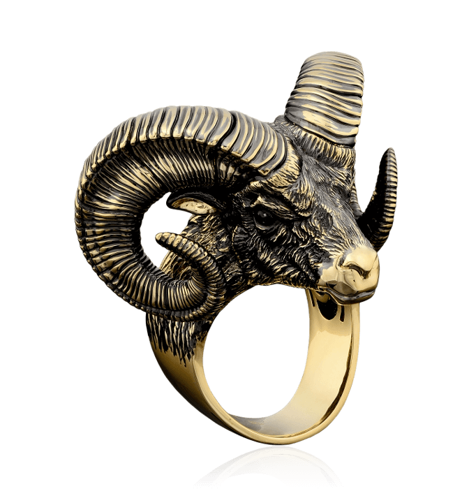 Мужское кольцо овен с ониксом из желтого золота 750 пробы, фото № 1