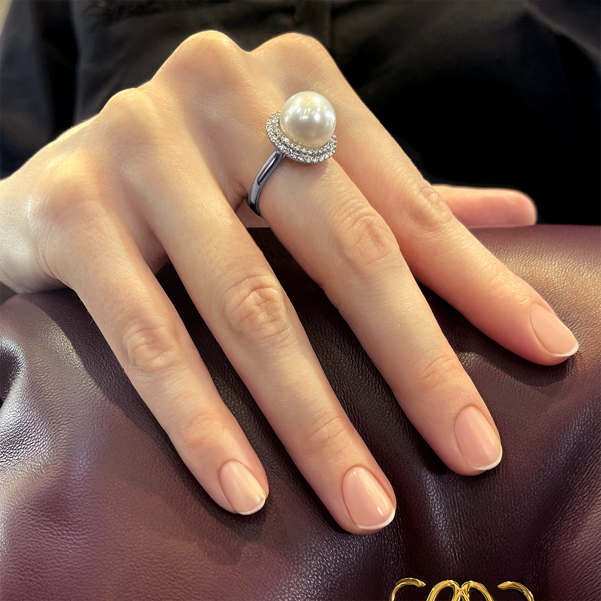 Кольцо с жемчугом, бриллиантами из белого золота 585 пробы, фото № 4