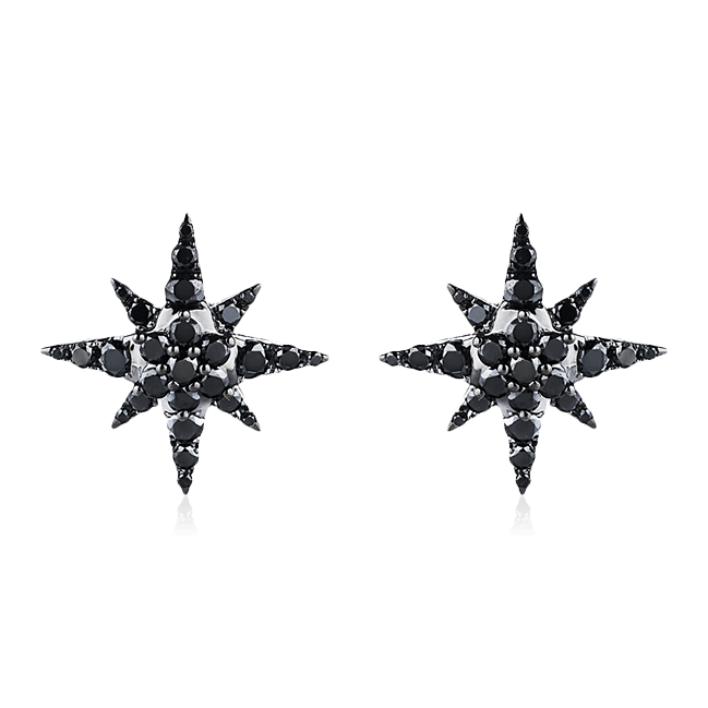 Серьги-гвоздики в виде звезд с бриллиантами из черненого золота 750 пробы, фото № 1