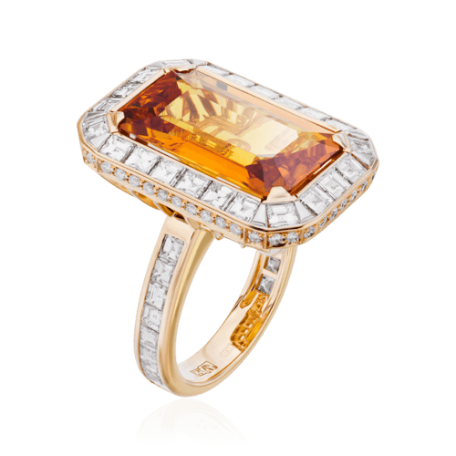 Кольцо с сапфиром, бриллиантами из желтого золота 750 пробы (арт. 56446)