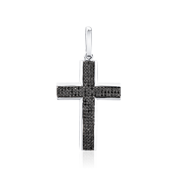 Крест с бриллиантами из белого золота 585 пробы (арт. 64490)