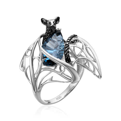 Кольцо Летучая мышь с лондон топазом, бриллиантами из белого золота 585 пробы, фото № 1
