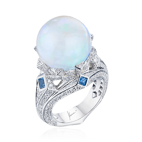Кольцо с опалом, бриллиантами из белого золота 750 пробы (арт. 91854)