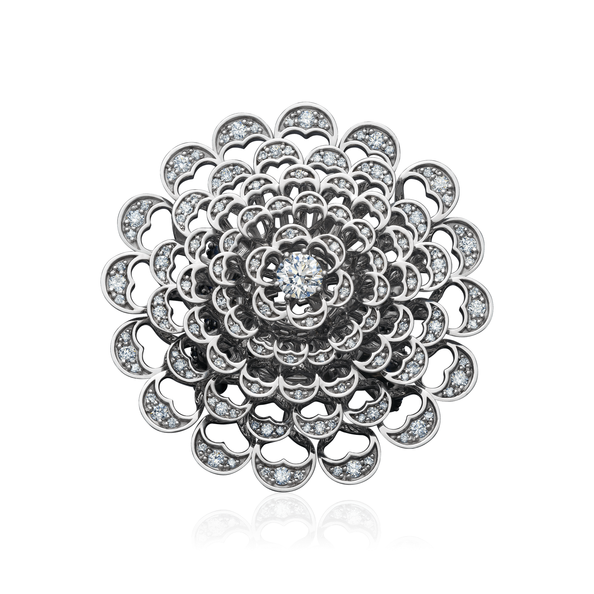 Кольцо Хризантема с бриллиантами и сапфирами из белого золота 750 пробы (арт. 103847)