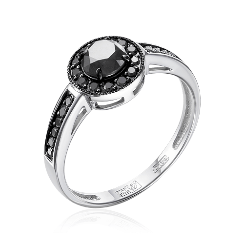 Кольцо с 1 черным бриллиантом из белого золота 585, фото № 1
