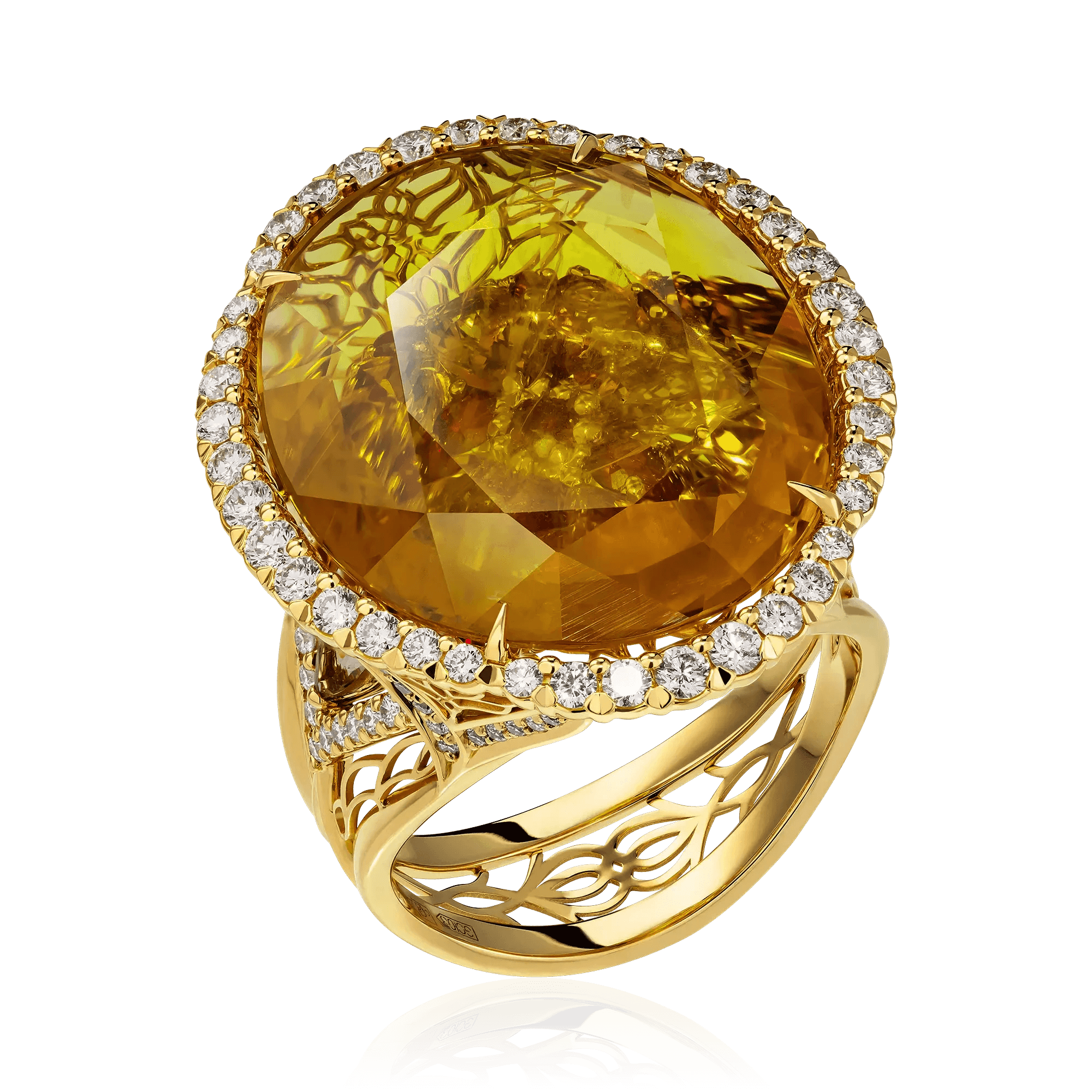 Кольцо с рубином, сапфиром, турмалином, бриллиантами из желтого золота 750 пробы (арт. 101679)