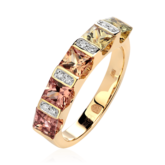 Кольцо с бриллиантами, цветными сапфирами из желтого золота 585 пробы (арт. 82522)