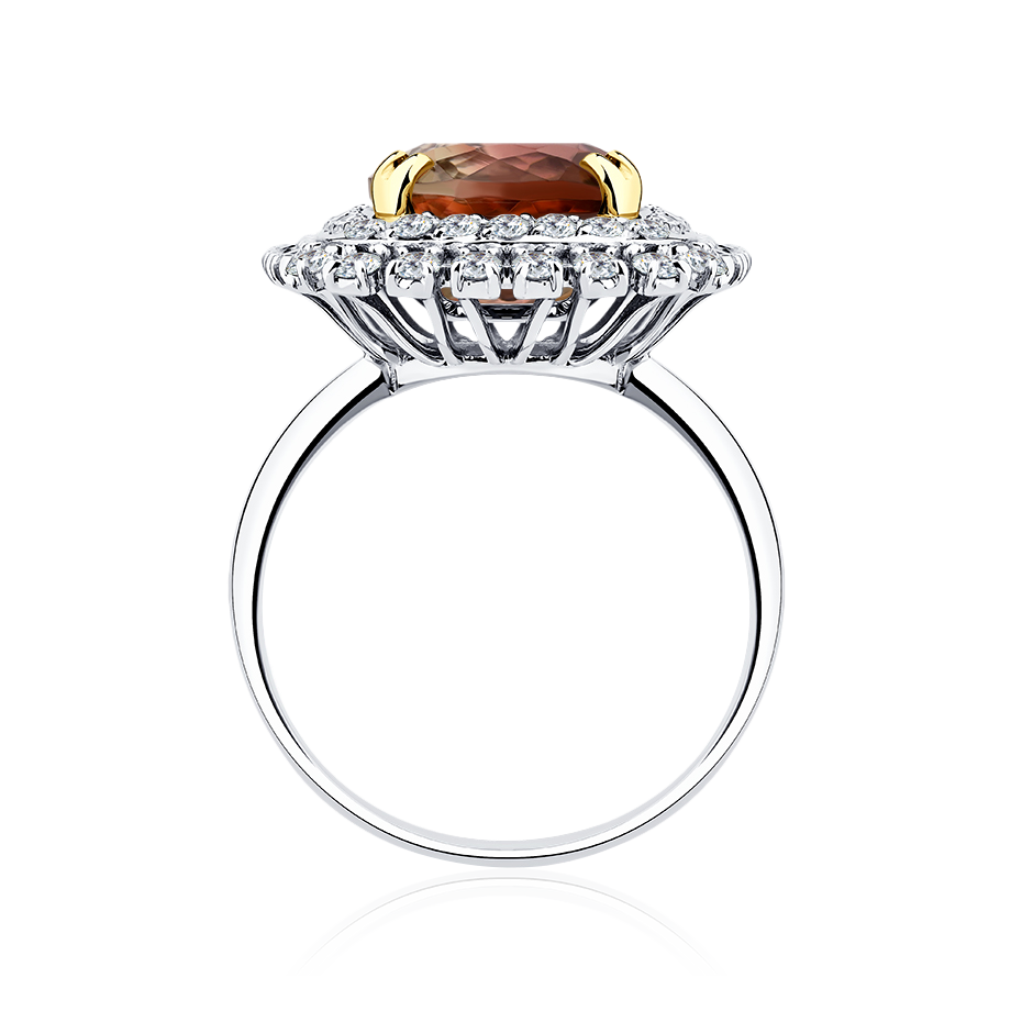 Кольцо с турмалином, бриллиантами из белого золота 585 пробы, фото № 3