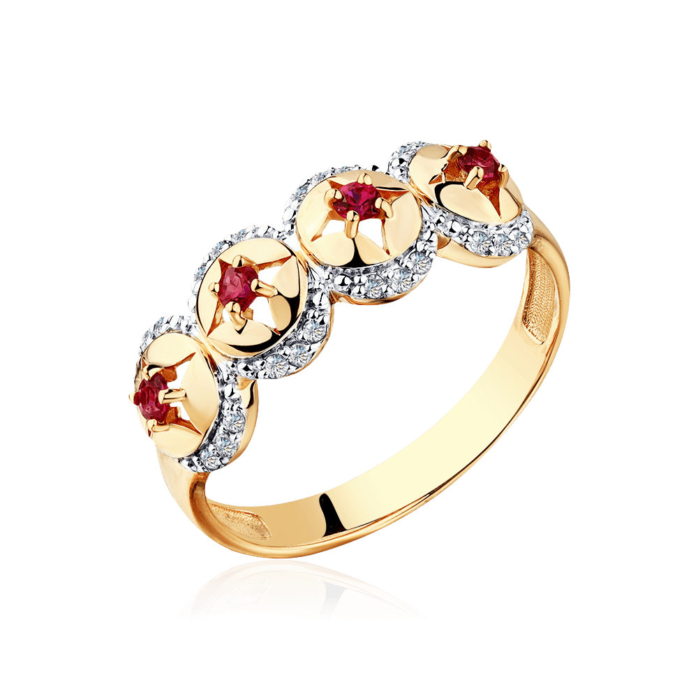 Кольцо с рубином, бриллиантами из красного золота 585 пробы (арт. 95467)