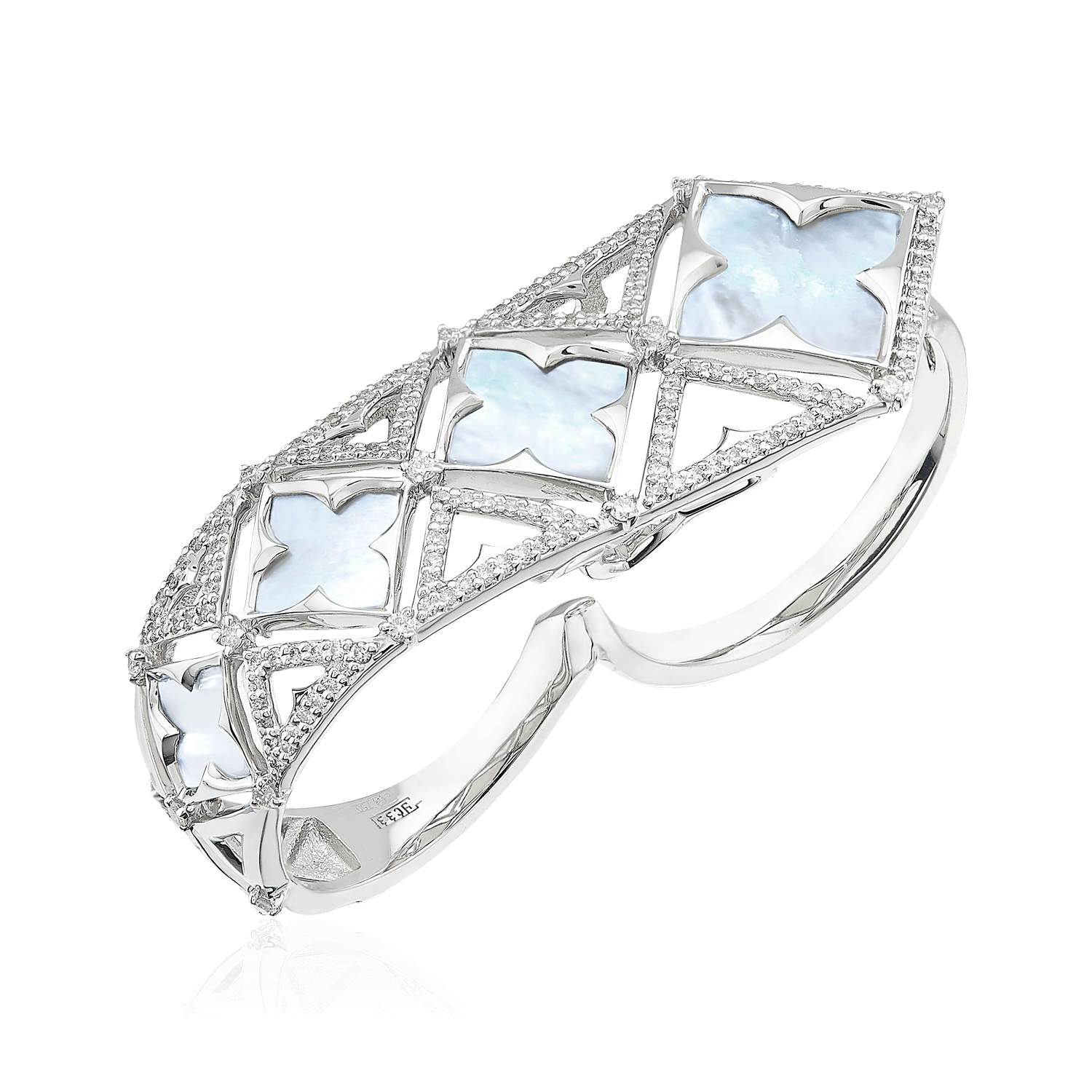 Кольцо с перламутром, бриллиантами из белого золота 750 пробы, фото № 1