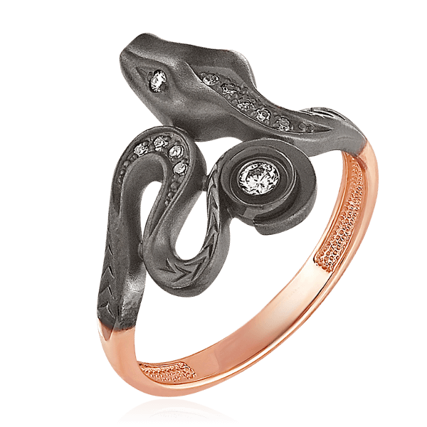 Кольцо с бриллиантами из красного золота 585 в форме загадочной змеи, выполненной с помощью гальванического покрытия, из коллекции Diamond Tropic, фото № 1