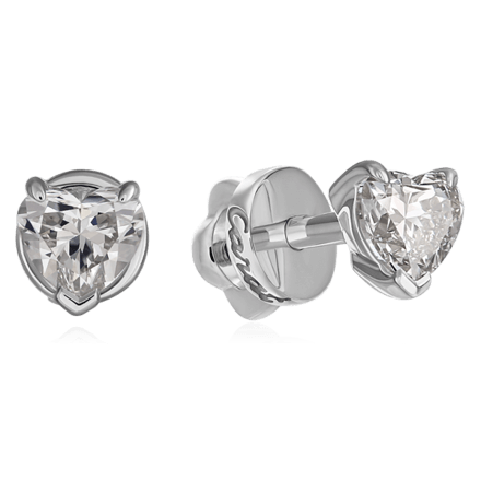 Пуссеты огранки сердце с бриллиантами из белого золота 585 пробы (арт. 46083)