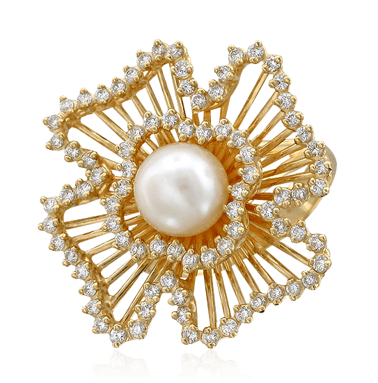 Кольцо с жемчугом, бриллиантами из желтого золота 750 пробы из коллекции Sistina (Bergio) (арт. 24578)