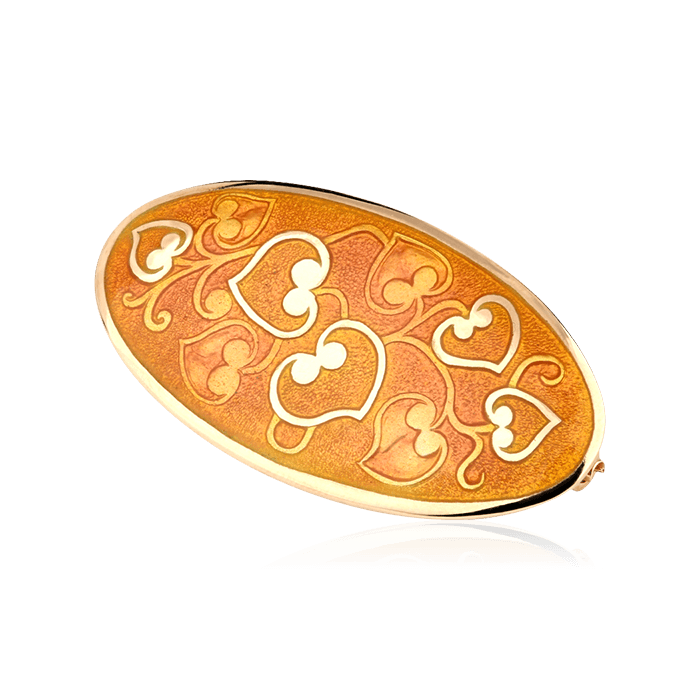 Брошь в виде сердец с эмалью из желтого золота 585 пробы (арт. 75510)