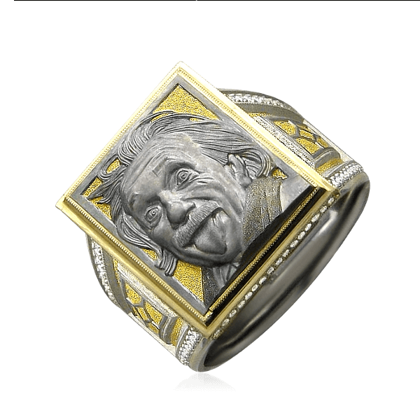 Печатка Эйнштейн с бриллиантами из комбинированного золота 585 пробы (арт. 32480)