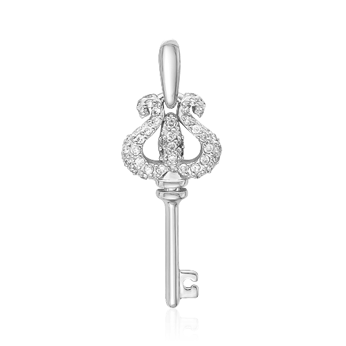 Кулон ключ с бриллиантами из белого золота 585 пробы, фото № 1