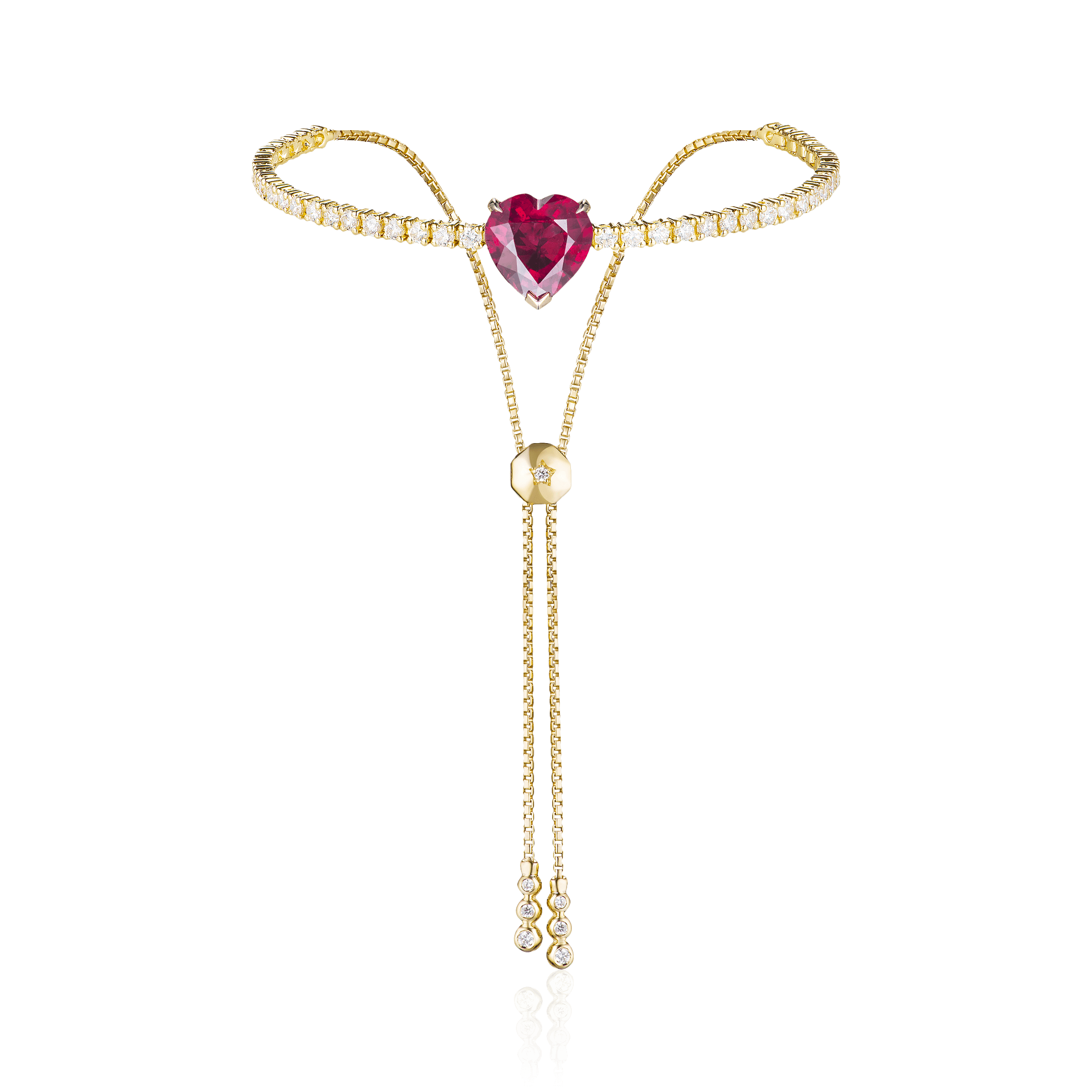 Браслет с рубиновым сердцем, бриллиантами из желтого золота 750 пробы (арт. 91889)