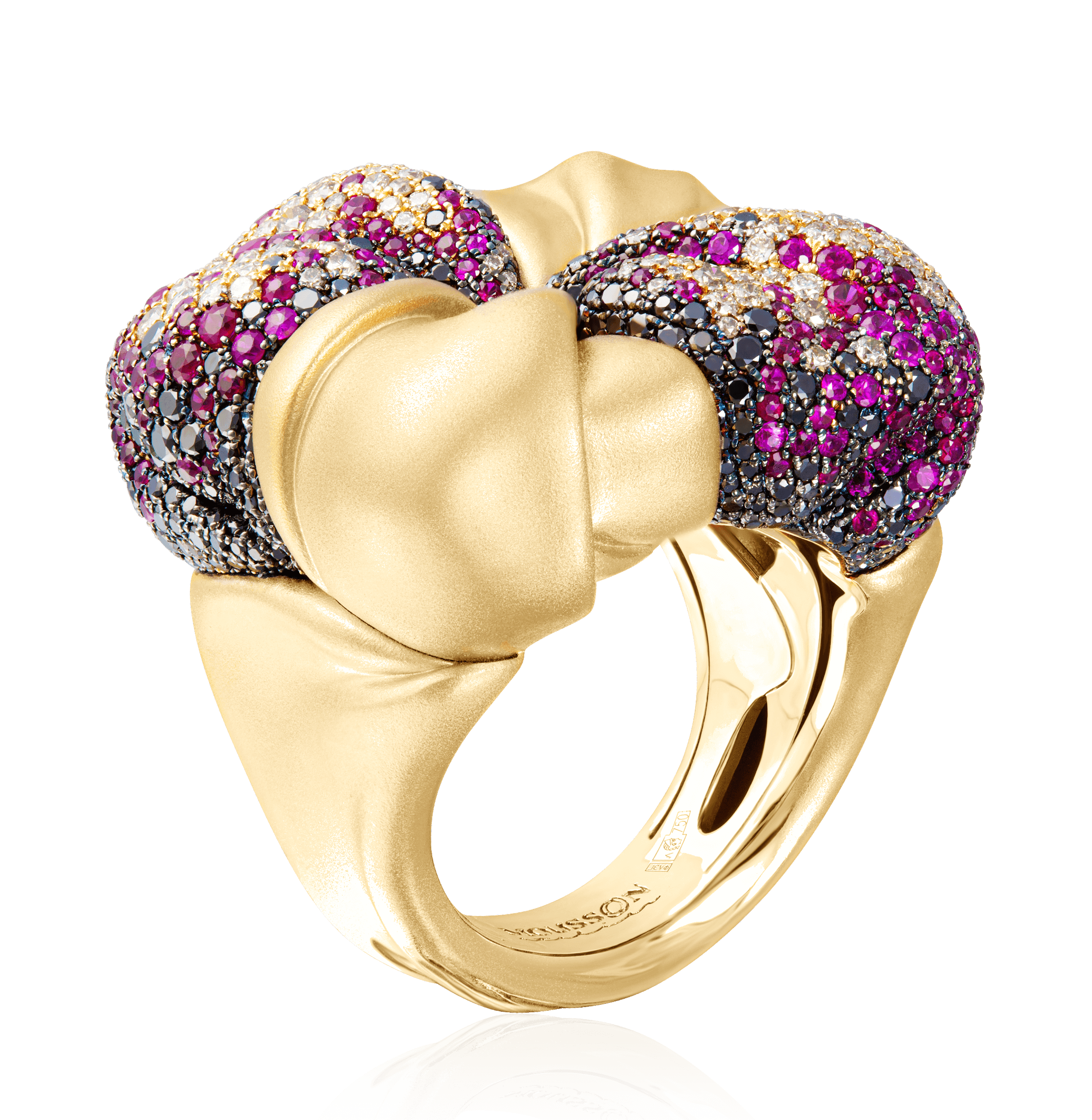 Кольцо с рубином, бриллиантами из желтого золота 750 пробы (арт. 90616)