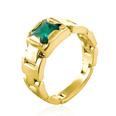 Мужское кольцо с изумрудом из желтого золота 750 пробы, фото № 1