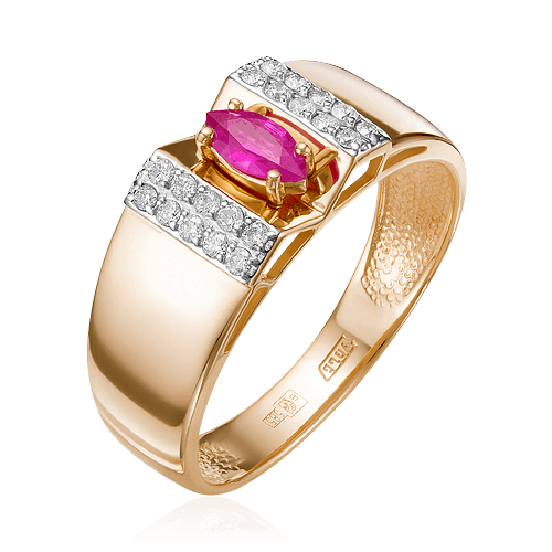 Кольцо с рубином, бриллиантами из красного золота 585 пробы (арт. 58298)