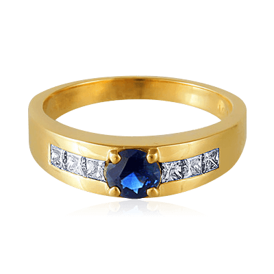 Кольцо с сапфиром, бриллиантами из желтого золота 750 пробы, фото № 1