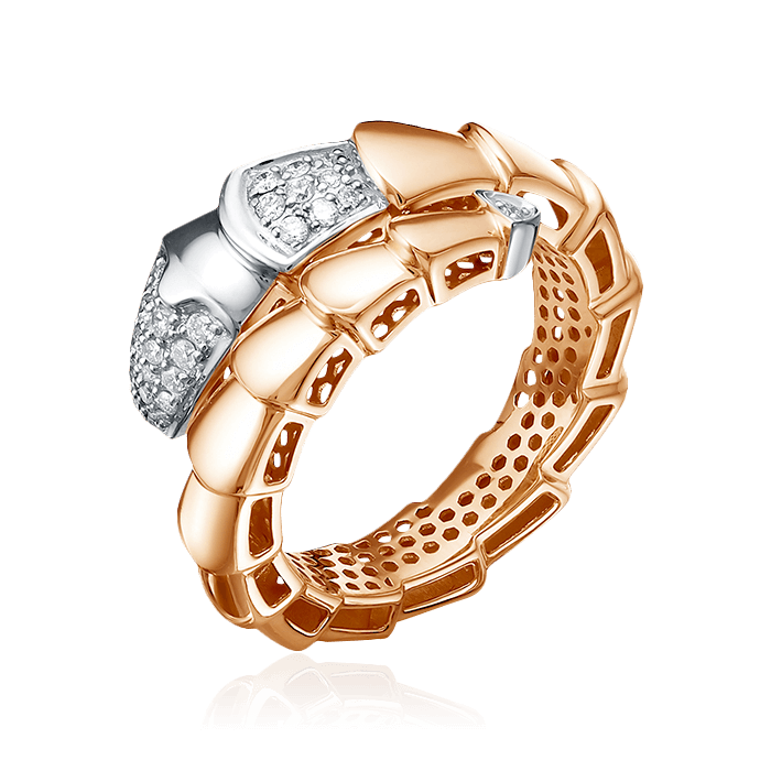 Кольцо в виде змеи с бриллиантами из красного золота 585 пробы, фото № 1