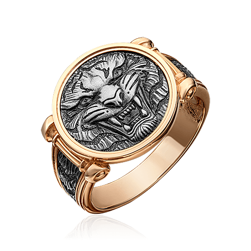 Мужское кольцо Тигр без вставок из комбинированного золота 585 пробы, фото № 1