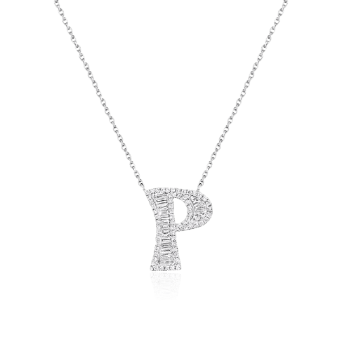 Колье буква P с бриллиантами из белого золота 750 пробы (арт. 98126)