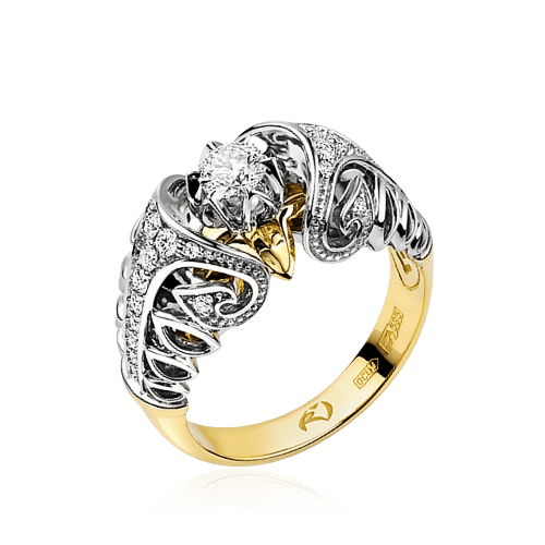 Эксклюзивное кольцо с 27 бриллиантами из желтого и белого золота 585, фото № 1