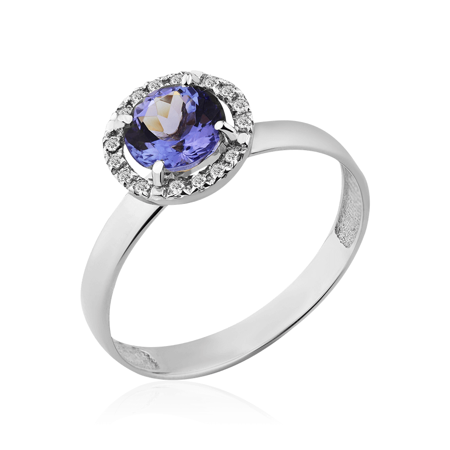 Кольцо с танзанитом, бриллиантами из белого золота 585 пробы, фото № 1