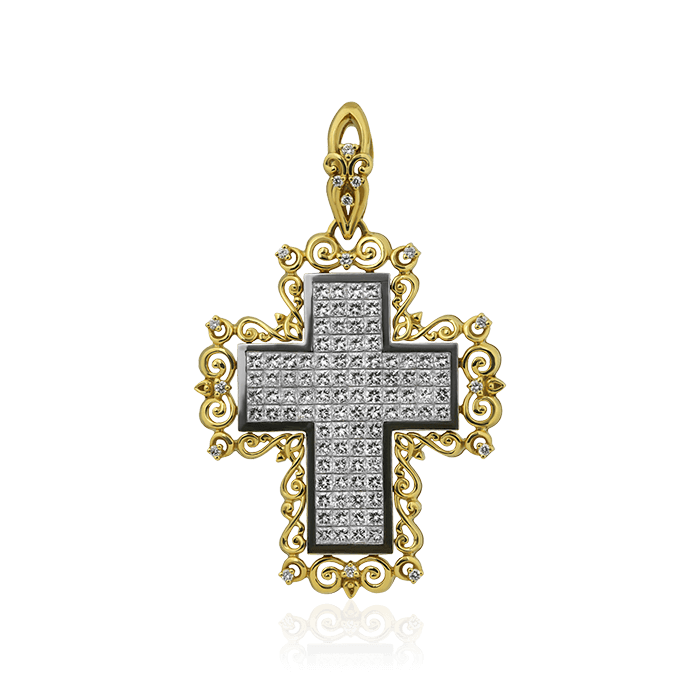 Крест с бриллиантами из желтого золота 750 пробы (арт. 76564)