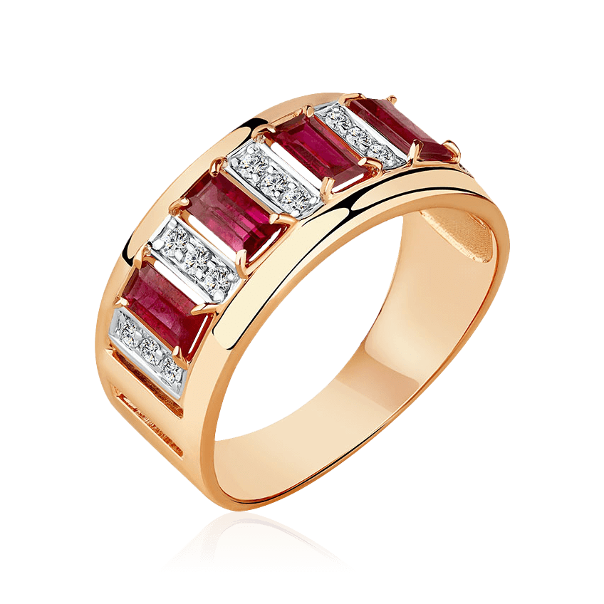 Кольцо с рубином, бриллиантами из красного золота 585 пробы (арт. 98257)