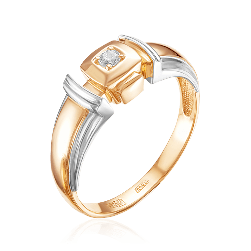 Мужское кольцо с бриллиантами из комбинированного золота 585 пробы (арт. 52468)