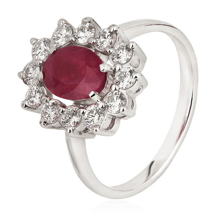 Кольцо с рубином, бриллиантами из белого золота 585 пробы, фото № 1