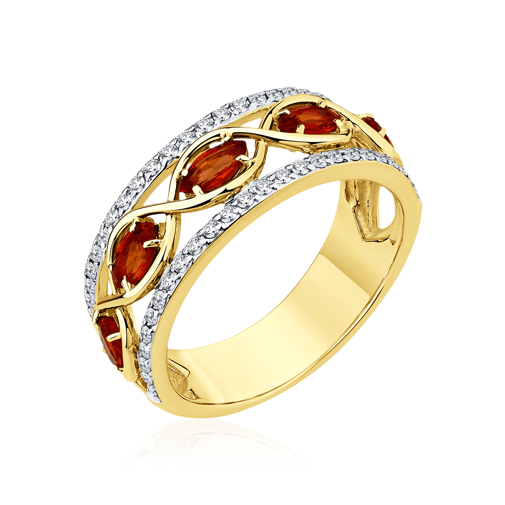 Кольцо с сапфиром, бриллиантами из желтого золота 585 пробы (арт. 101440)