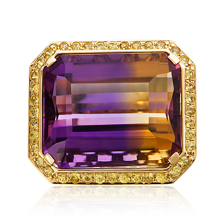 Кольцо с аметрином, цветными сапфирами, бриллиантами из комбинированного золота 750 пробы, фото № 2