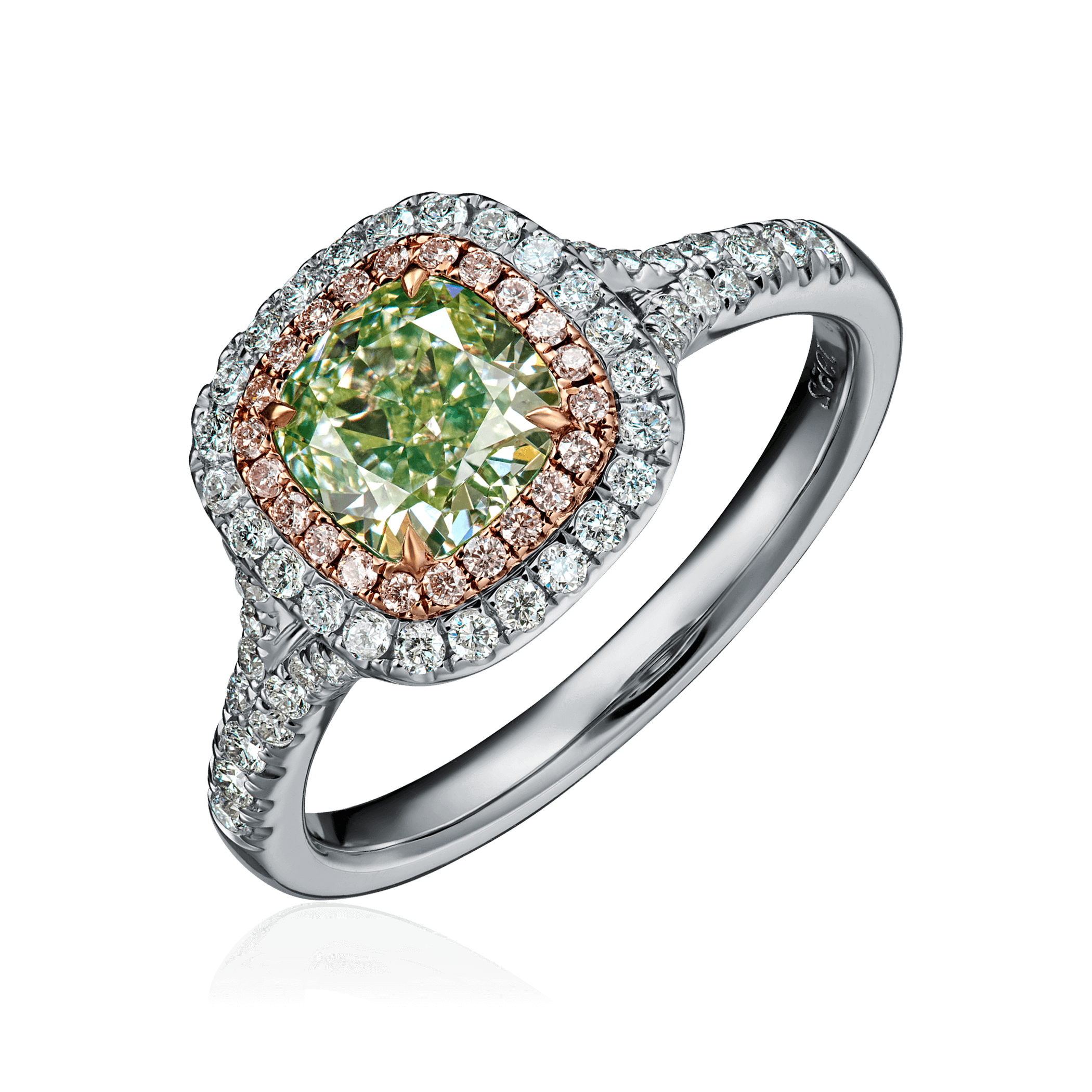 Кольцо с редким зеленым бриллиантом, бриллиантами из белого золота 750 пробы (арт. 103838)