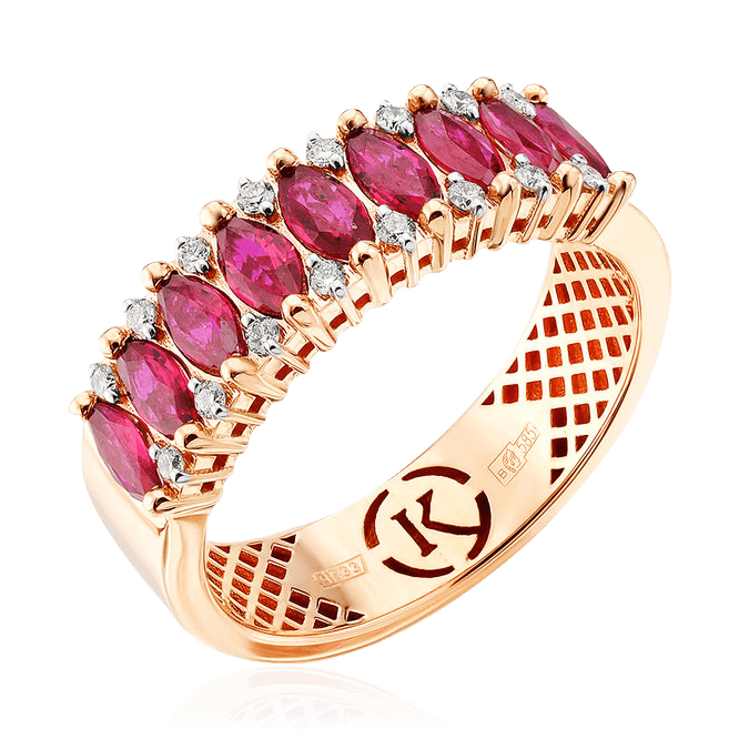 Кольцо с рубином, бриллиантами из красного золота 585 пробы (арт. 100033)