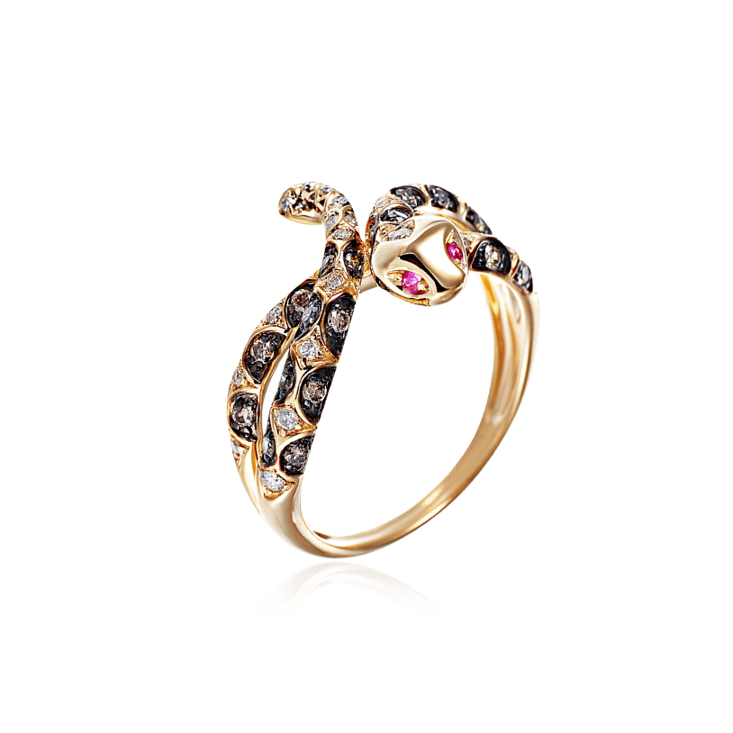 Кольцо Змея с бриллиантами, сапфиром фантазийным из комбинированного золота 585 (арт. 40921)