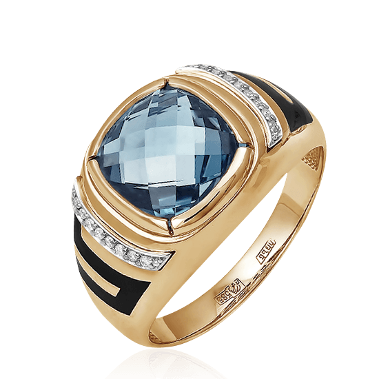 Мужское кольцо с топазом, бриллиантами из комбинированного золота 585 пробы, фото № 1