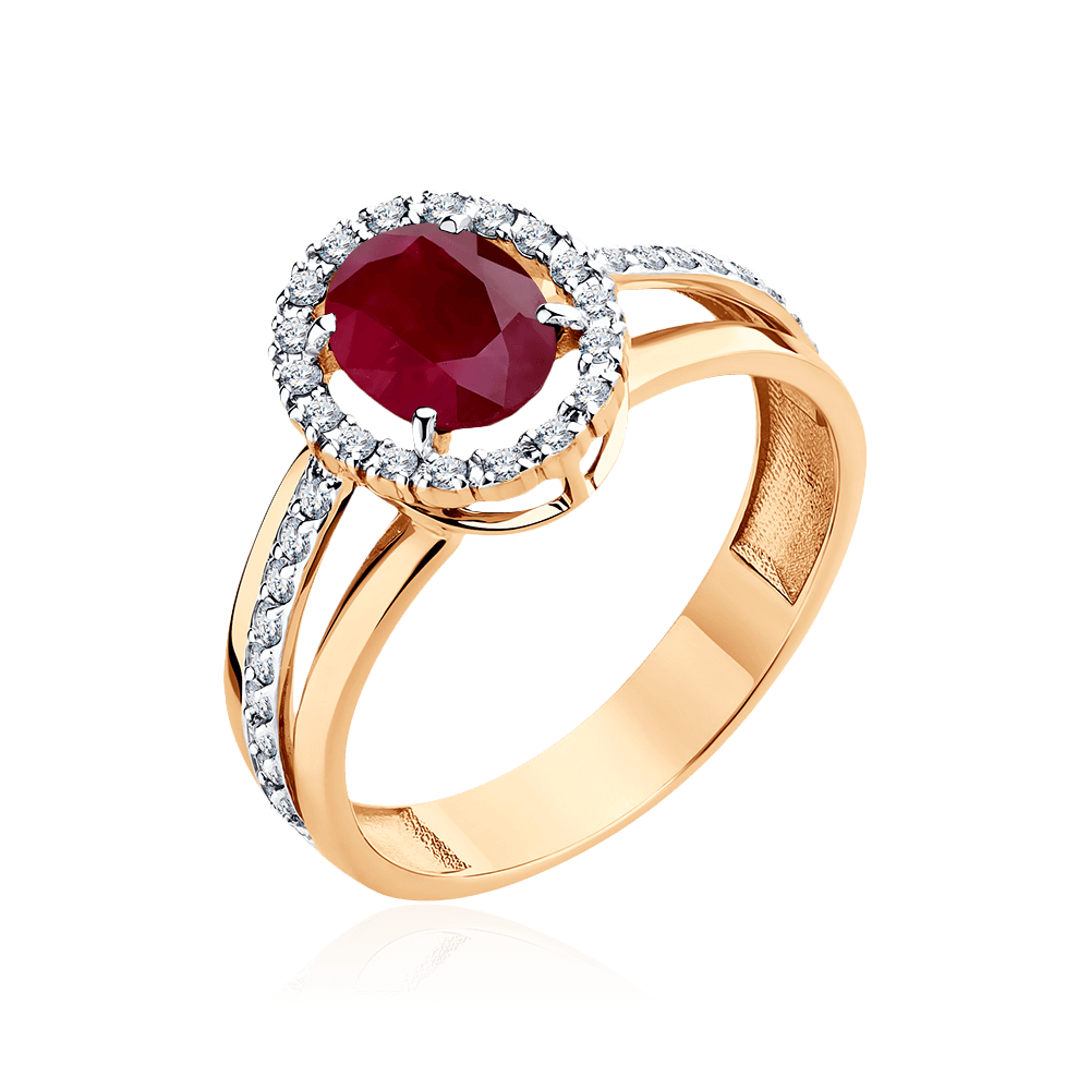 Кольцо с рубином, бриллиантами из красного золота 585 пробы (арт. 102780)