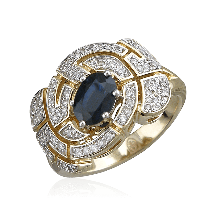 Кольцо с сапфиром, бриллиантами из комбинированного золота 585 пробы, фото № 1