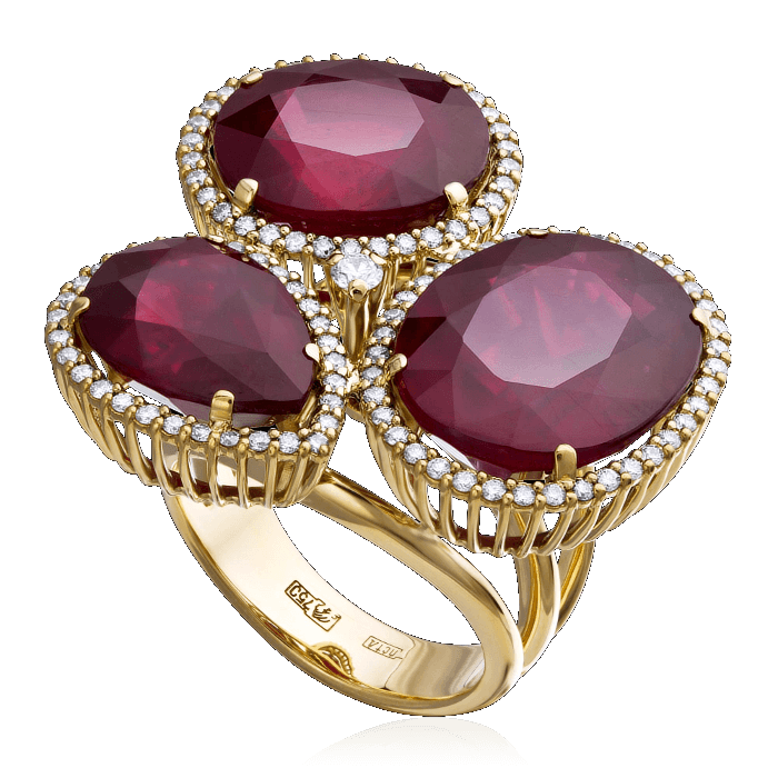 Кольцо с рубином, бриллиантами из желтого золота 750 пробы, фото № 2