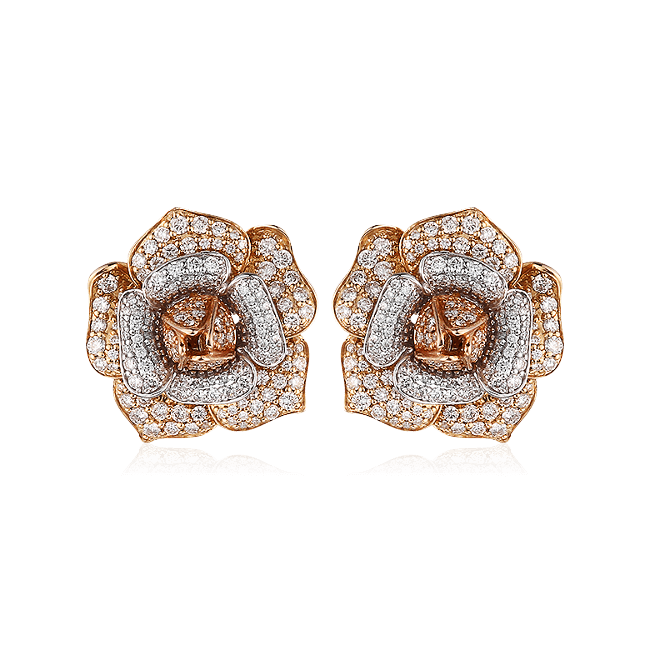 Серьги в виде цветов с бриллиантами из комбинированного золота 585 пробы (арт. 40632)