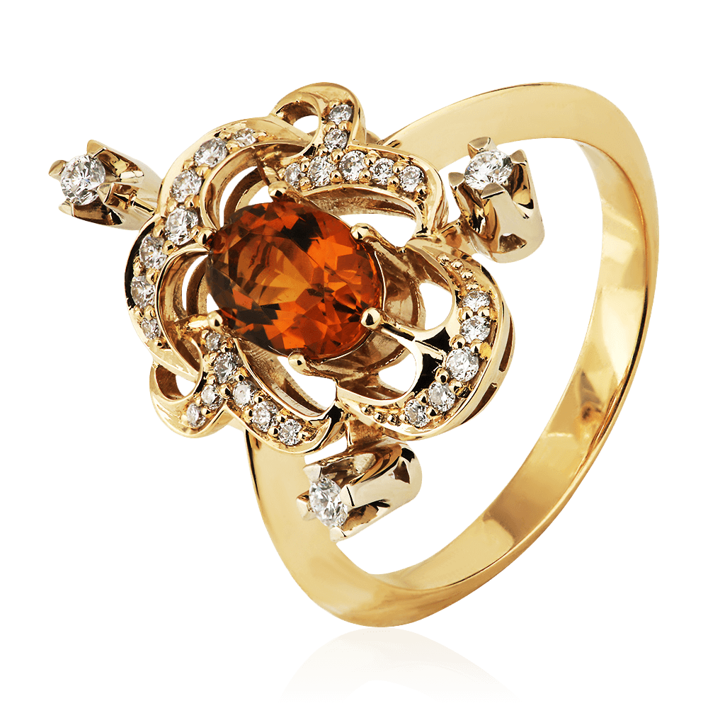 Кольцо с цитрином, бриллиантами из желтого золота 750 пробы (арт. 93609)