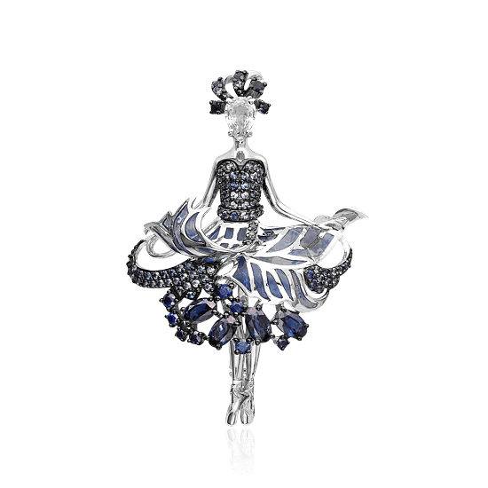 Подвеска Балерина с сапфиром, бриллиантами из белого золота 585 пробы, фото № 1